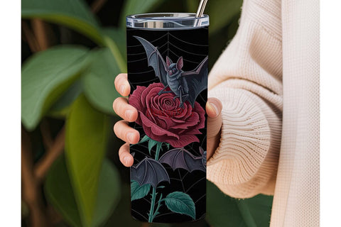 Gothic Bat & Roses 20oz Tumbler Wrap Sublimation DesignSVG 