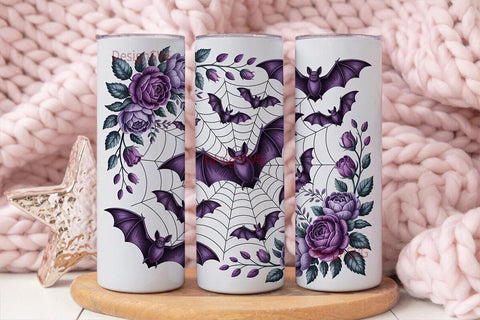 Gothic Bat & Roses 20oz Tumbler Wrap Sublimation DesignSVG 