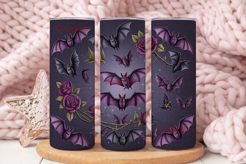 Gothic Bat & Roses 20oz Tumbler Wrap Sublimation DesignSVG 