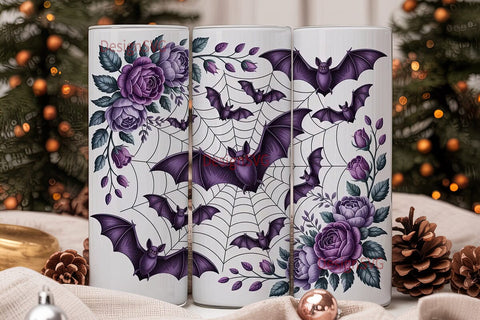 Gothic Bat & Roses 20oz Tumbler Wrap Sublimation DesignSVG 