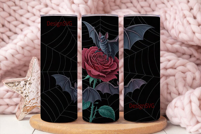 Gothic Bat & Roses 20oz Tumbler Wrap Sublimation DesignSVG 