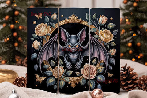 Gothic Bat & Roses 20oz Tumbler Wrap Sublimation DesignSVG 