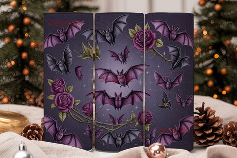 Gothic Bat & Roses 20oz Tumbler Wrap Sublimation DesignSVG 