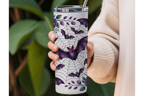 Gothic Bat & Roses 20oz Tumbler Wrap Sublimation DesignSVG 