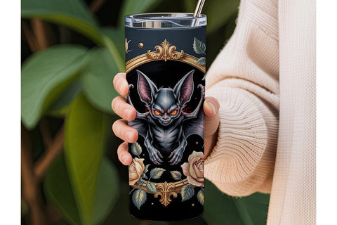 Gothic Bat & Roses 20oz Tumbler Wrap Sublimation DesignSVG 