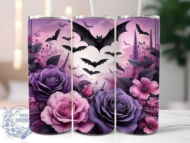 Gothic Bat Spider Web Halloween Tumbler, Halloween Spider Web Wrap, Spooky Floral Design, 20Oz Sublimation Cup, Dark Gothic Drinkware, Bat And Web Tumbler, Creepy Cute Mug Sublimation ToriDesigns 