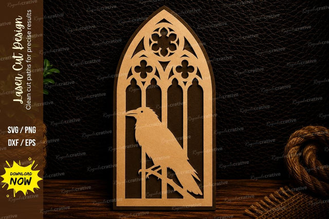 Gothic Bird Window Laser Cut Svg Design SVG Regulrcrative 