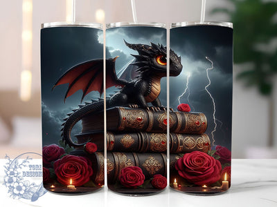 Gothic Black Dragon Fantasy Tumbler, Gothic Tumbler, Book Lover Gift, Fantasy Wrap, 20Oz Tumbler, Sublimation Design, Dark Aesthetic Sublimation ToriDesigns 