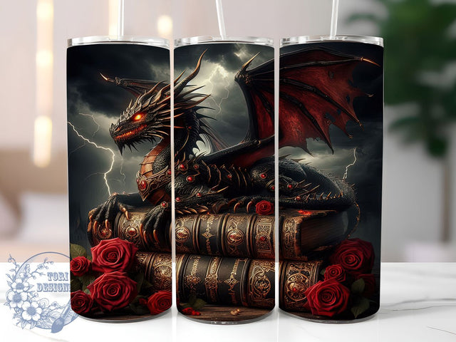 Gothic Black Dragon Fantasy Tumbler, Gothic Tumbler, Book Lover Gift, Fantasy Wrap, 20Oz Tumbler, Sublimation Design, Dark Aesthetic Sublimation ToriDesigns 