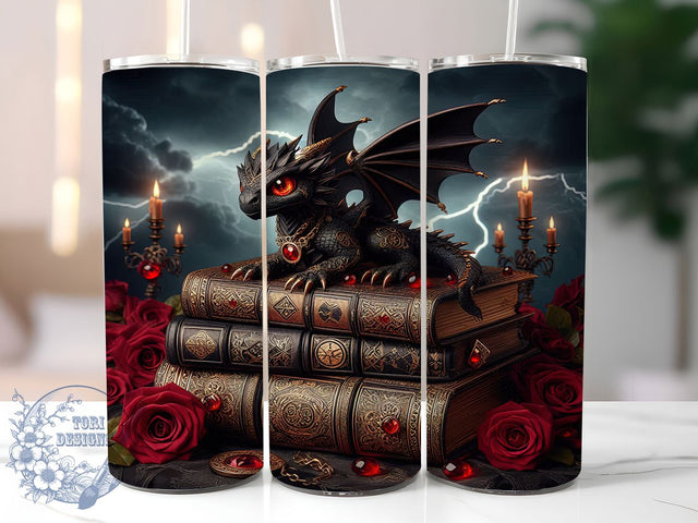 Gothic Black Dragon Fantasy Tumbler, Gothic Tumbler, Book Lover Gift, Fantasy Wrap, 20Oz Tumbler, Sublimation Design, Dark Aesthetic Sublimation ToriDesigns 