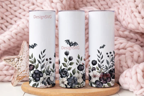 Gothic Black Floral 20oz Tumbler Wrap Sublimation DesignSVG 