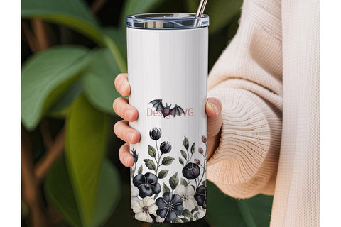 Gothic Black Floral 20oz Tumbler Wrap Sublimation DesignSVG 