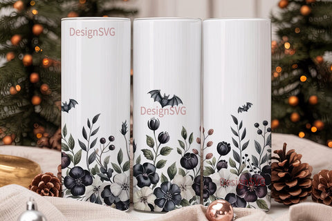 Gothic Black Floral 20oz Tumbler Wrap Sublimation DesignSVG 