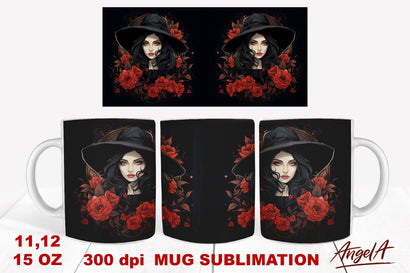 Gothic black mug sublimation wrap / witch with red roses png Sublimation Angelina Semenova 