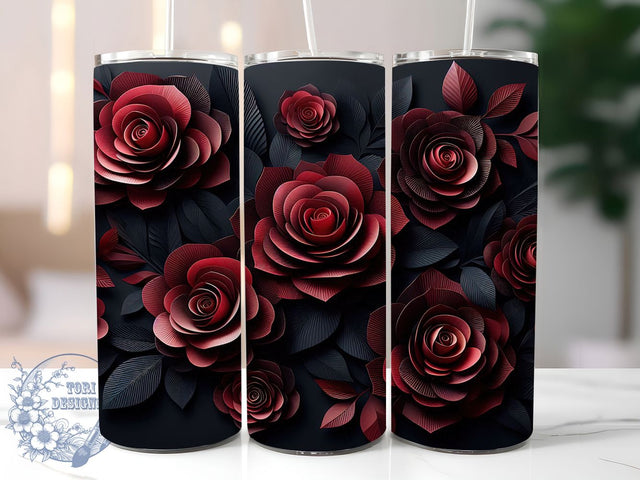 Gothic Black Red Rose Tumbler, Gothic Rose Tumbler, 20Oz Sublimation, Dark Floral Printable, Red Rose Pattern, Elegant Gothic Flowers, Black Rose Design Sublimation ToriDesigns 