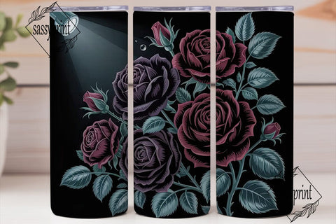 Gothic Black Rose 20oz Tumbler Wrap Sublimation sassyprint 