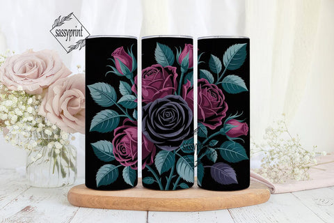 Gothic Black Rose 20oz Tumbler Wrap Sublimation sassyprint 