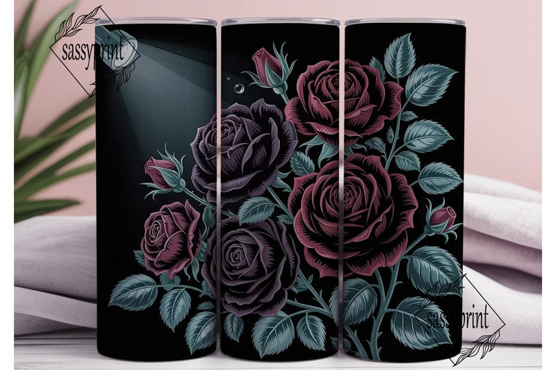 Gothic Black Rose 20oz Tumbler Wrap Sublimation sassyprint 