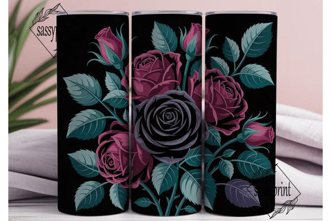 Gothic Black Rose 20oz Tumbler Wrap Sublimation sassyprint 