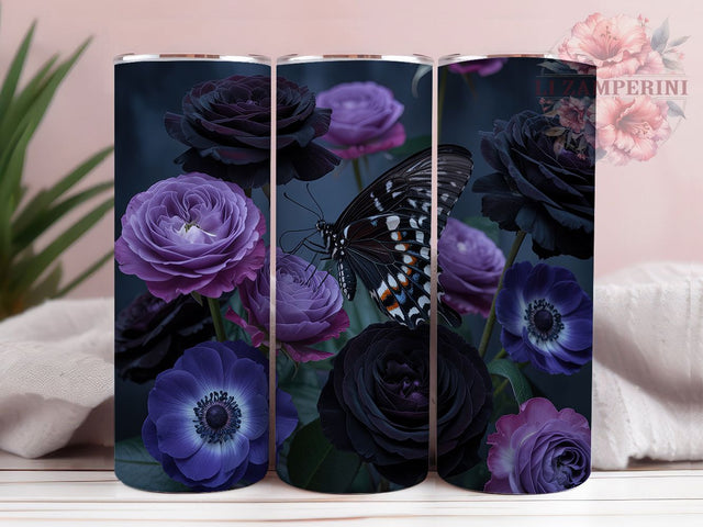 Gothic Black Rose Butterfly Chic Tumbler, Black Rose Wrap, Butterfly Design, Dark Aesthetic, Spooky Chic, Sublimation Cup, 20Oz Tumbler Sublimation Li Zamperini 