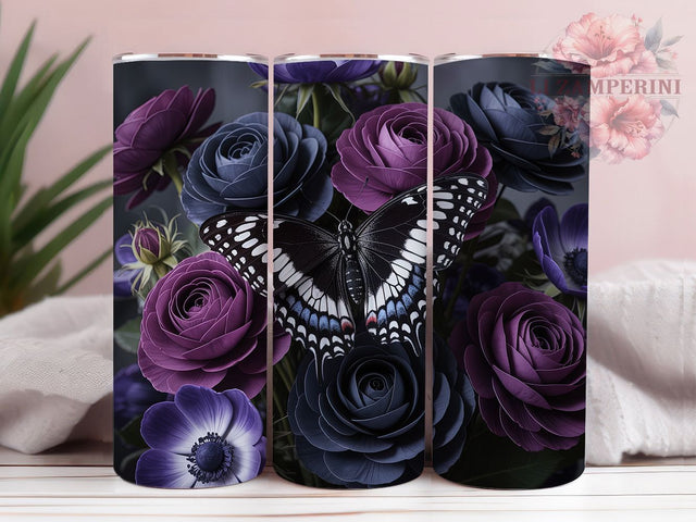 Gothic Black Rose Butterfly Chic Tumbler, Black Rose Wrap, Butterfly Design, Dark Aesthetic, Spooky Chic, Sublimation Cup, 20Oz Tumbler Sublimation Li Zamperini 