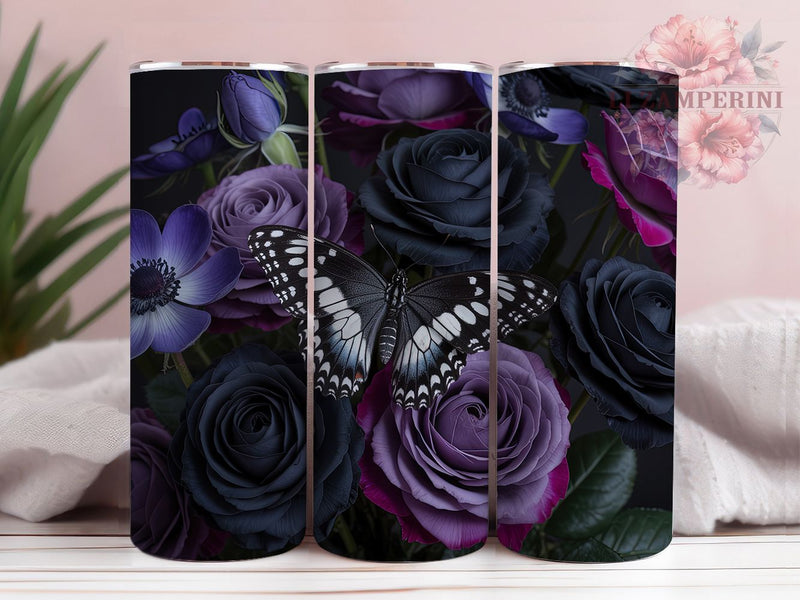 Gothic Black Rose Butterfly Chic Tumbler, Black Rose Wrap, Butterfly Design, Dark Aesthetic, Spooky Chic, Sublimation Cup, 20Oz Tumbler Sublimation Li Zamperini 