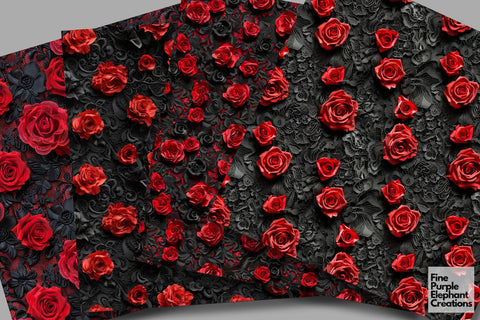 Gothic Black Rose Lace Digital Paper - Romantic Dark Wedding Sublimation Digital Pattern Fine Purple Elephant Creations 