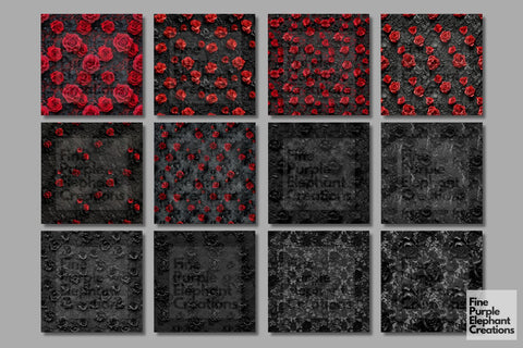 Gothic Black Rose Lace Digital Paper - Romantic Dark Wedding Sublimation Digital Pattern Fine Purple Elephant Creations 