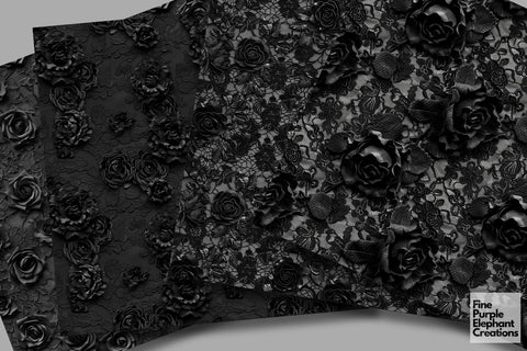Gothic Black Rose Lace Digital Paper - Romantic Dark Wedding Sublimation Digital Pattern Fine Purple Elephant Creations 