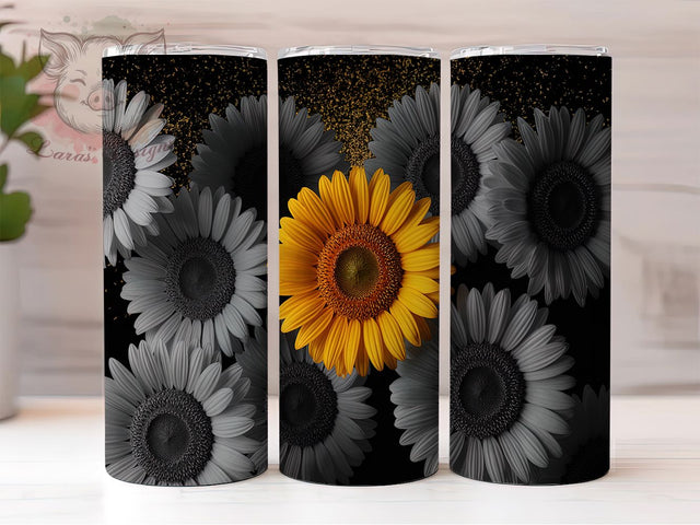 Gothic Black Sunflower Tumbler Wrap, Dark Floral Design, Gothic Garden, Modern Flower Art, Sublimation Template, 20oz Tumbler Wrap, Elegant Floral Gift Sublimation Lara' s Designs 