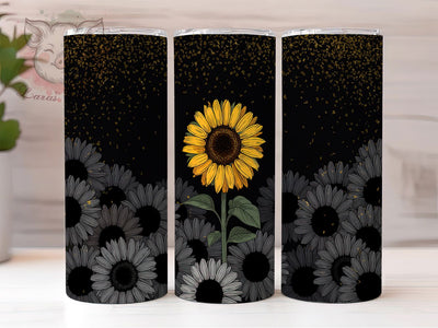Gothic Black Sunflower Tumbler Wrap, Dark Floral Design, Gothic Garden, Modern Flower Art, Sublimation Template, 20oz Tumbler Wrap, Elegant Floral Gift Sublimation Lara' s Designs 