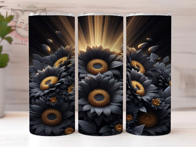 Gothic Black Sunflower Tumbler Wrap, Dark Floral Design, Gothic Garden, Modern Flower Art, Sublimation Template, 20oz Tumbler Wrap, Elegant Floral Gift Sublimation Lara' s Designs 