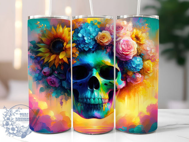 Gothic Boho Floral Skull Tumbler Wrap, Skull Tumbler Wrap, 20oz Sublimation PNG, Gothic Floral Tumbler, Boho Skull Design, Skull With Flowers Tumbler, Edgy Tumbler Wrap Sublimation ToriDesigns 