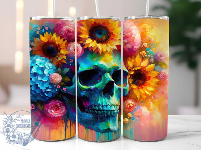 Gothic Boho Floral Skull Tumbler Wrap, Skull Tumbler Wrap, 20oz Sublimation PNG, Gothic Floral Tumbler, Boho Skull Design, Skull With Flowers Tumbler, Edgy Tumbler Wrap Sublimation ToriDesigns 