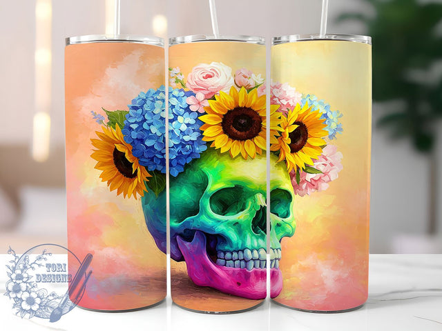 Gothic Boho Floral Skull Tumbler Wrap, Skull Tumbler Wrap, 20oz Sublimation PNG, Gothic Floral Tumbler, Boho Skull Design, Skull With Flowers Tumbler, Edgy Tumbler Wrap Sublimation ToriDesigns 