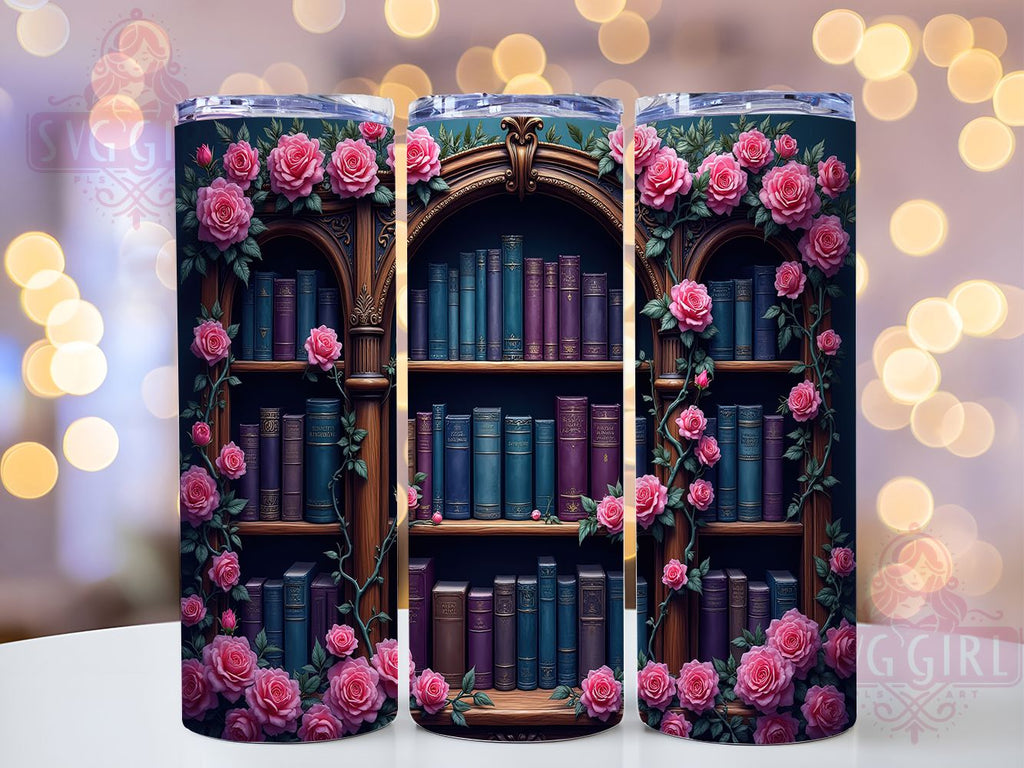 Gothic Bookcase Dark Roses 20oz Tumbler Wrap, Vintage Library ...