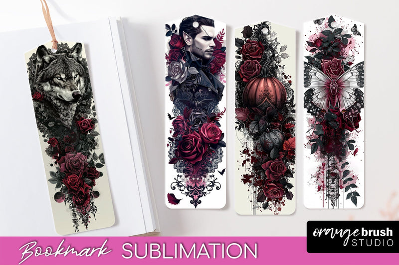 Gothic Bookmark PNG - Dark Academia Printable Bookmarks Sublimation OrangeBrushStudio 