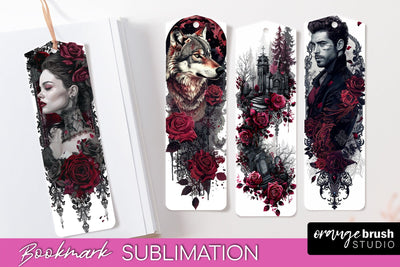 Gothic Bookmark PNG - Dark Academia Printable Bookmarks Sublimation OrangeBrushStudio 