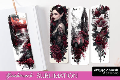 Gothic Bookmark PNG - Dark Academia Printable Bookmarks Sublimation OrangeBrushStudio 