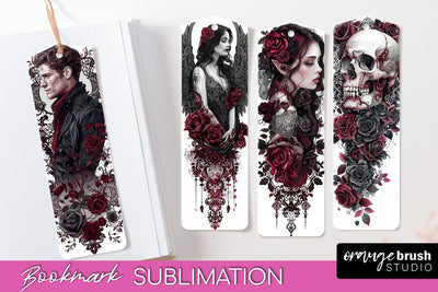 Gothic Bookmark PNG - Dark Academia Printable Bookmarks Sublimation OrangeBrushStudio 