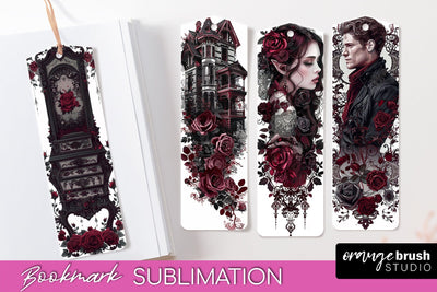 Gothic Bookmark PNG - Dark Academia Printable Bookmarks Sublimation OrangeBrushStudio 
