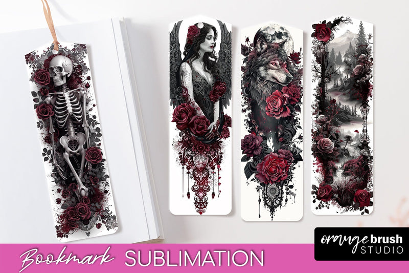Gothic Bookmark PNG - Dark Academia Printable Bookmarks Sublimation OrangeBrushStudio 
