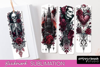 Gothic Bookmark PNG - Dark Academia Printable Bookmarks Sublimation OrangeBrushStudio 