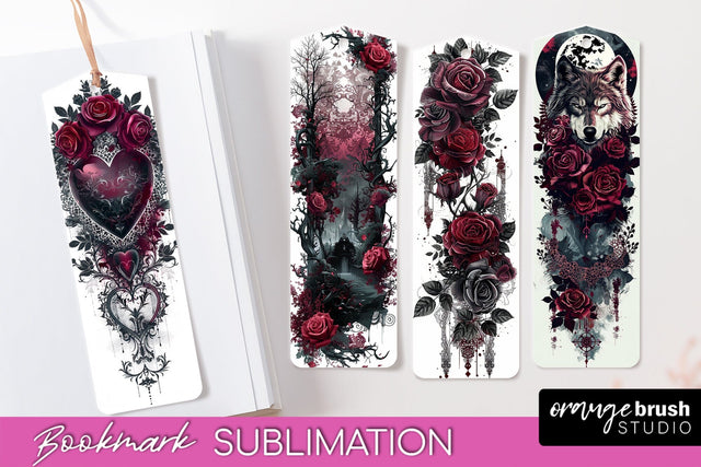 Gothic Bookmark PNG - Dark Academia Printable Bookmarks Sublimation OrangeBrushStudio 