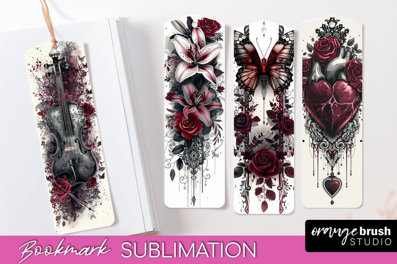 Gothic Bookmark PNG - Dark Academia Printable Bookmarks Sublimation OrangeBrushStudio 