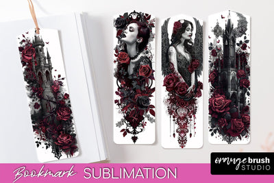 Gothic Bookmark PNG - Dark Academia Printable Bookmarks Sublimation OrangeBrushStudio 