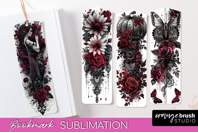 Gothic Bookmark PNG - Dark Academia Printable Bookmarks Sublimation OrangeBrushStudio 