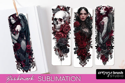 Gothic Bookmark PNG - Dark Academia Printable Bookmarks Sublimation OrangeBrushStudio 
