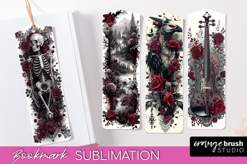Gothic Bookmark PNG - Dark Academia Printable Bookmarks Sublimation OrangeBrushStudio 