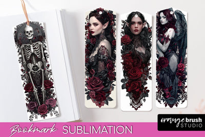 Gothic Bookmark PNG - Dark Academia Printable Bookmarks Sublimation OrangeBrushStudio 